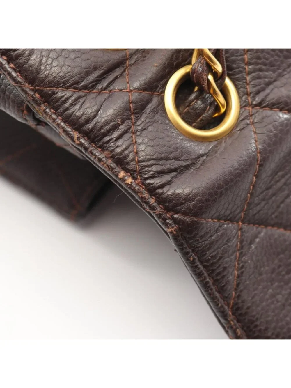 Chanel Shoulder Bag Quilted Face Brown Caviar Leather Double Chain